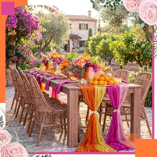 Remagr 12 Pcs Pink and Orange Cheesecloth Gauze Table Runners - Image 5