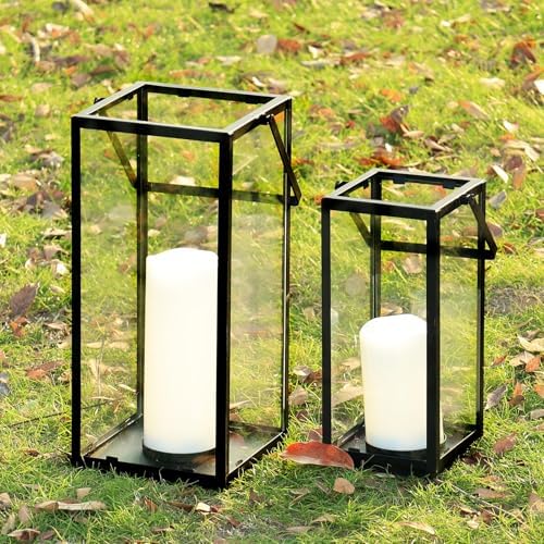 Lantern Decorative Outdoor & Indoor, 14.3'' & 11''H Metal Candle Lanterns Decor, Vintage Hanging Candle Holder for Front Porch Patio Wedding Farmhouse Home, Spring Decoration by DECORKEY
