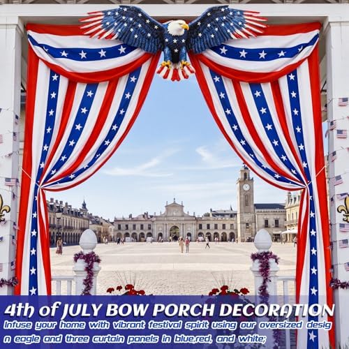 Breling 4th of July Patriotic Bunting Door Porch Decorations 250th Anniversary Eagle Door Decor 32ft Patriotic Porch Banner with Majestic Eagle Topper for Independence Day 250th Anniversary - Image 6