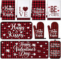 VitalCozy 10 Pcs Valentine's Day Buffalo Plaid Kitchen Decor Set Oven Mitts and Pot Holders Heart Kitchen Towels and Rugs for Chef Baking Cooking Grilling BBQ Gift by VitalCozy