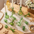 Mumufy 12 Pcs Green Glass Candle Holders Classic Style, Ribbed Taper 0.8" - Image 5