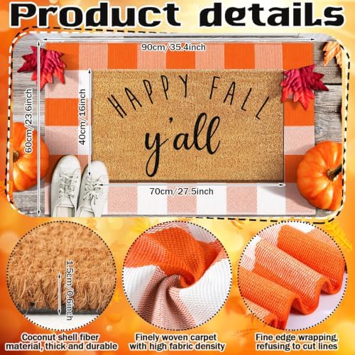 Moucuny 2 Pcs Fall Coir Doormat Outdoor, Happy Fall Yall, Non Slip Backing - Image 2
