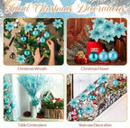 Realspring 72 Pieces Christmas Tree Ornament Set Xmas Assorted Decorations Bulk Glitter Poinsettia Berry Picks Topper Star Sequin Tree Skirts for Home Wreaths Holiday Party Favors (Turquoise) - Image 5