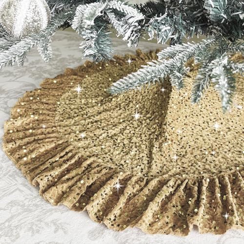 Gold Tree Skirt 45 Inch Sequin Christmas Tree Skirt Ruffle by Unknown