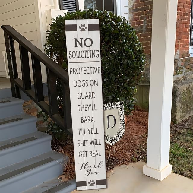 No Soliciting Wood Porch Sign 8inx48in Tall Wood Go Away Frame Vertical Leaner Farmhouse Large Do Not Disturb Sign for Front Door Deck Patio or Wall Decorations - Image 3
