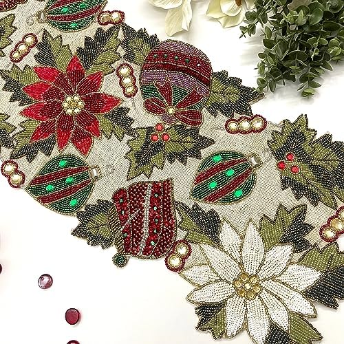 Enliven Enliven Handmade Christmas Table Runner, Beaded Runner, Multi Colour, 13x36inch by Enliven