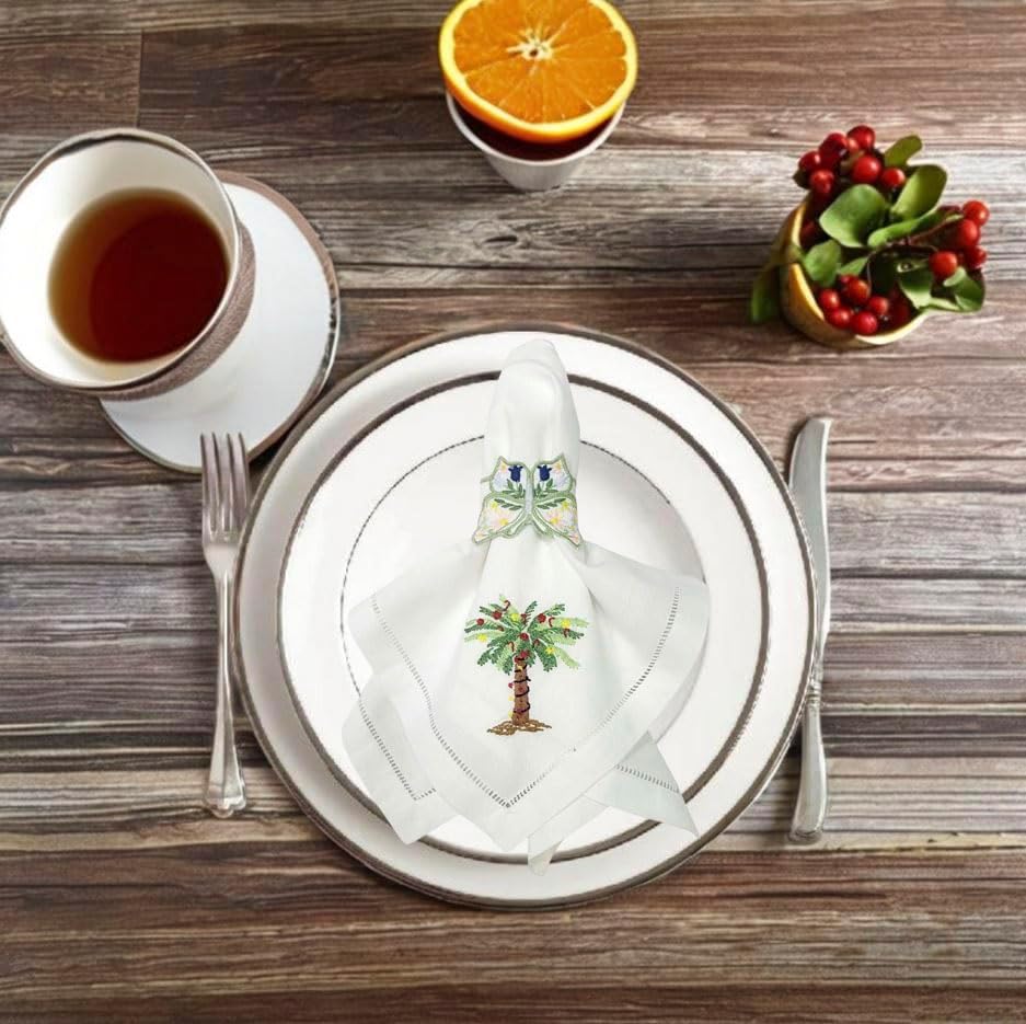 Embroidered Cloth Napkin Palm Tree Cotton Napkins Set of 6, 20x20 Hemstitch Table Napkins Machine Washable, Daily & Christmas, Great Present Ideas - Image 7