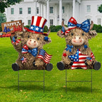 Amyhill 2 Pcs 4th of July Metal Outdoor Decor Garden Stakes Patriotic Highland Cow Welcome Yard Signs Decorations Red White Blue Garden Stakes for Independence Memorial Day Patio Lawn Walkway Outside by Amyhill