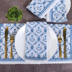 FINGERCRAFT Lace Cloth Napkins, Cotton Linen 12 Pack, 20x20 in, Blue Damask - Image 6
