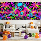 7x16FT Halloween Neon Skull DJ Garage Door Banner UV Reactive Fluorescent Skeleton DJ Garage Door Cover Decoration for Hallowen Decoration - Image 6