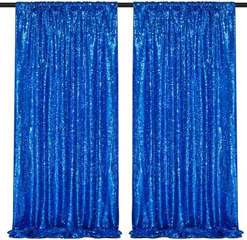 Royal Blue Sequin Backdrop Curtains,2 Panels 4FTx8FT Shimmer Party Backdrop by SoarDream