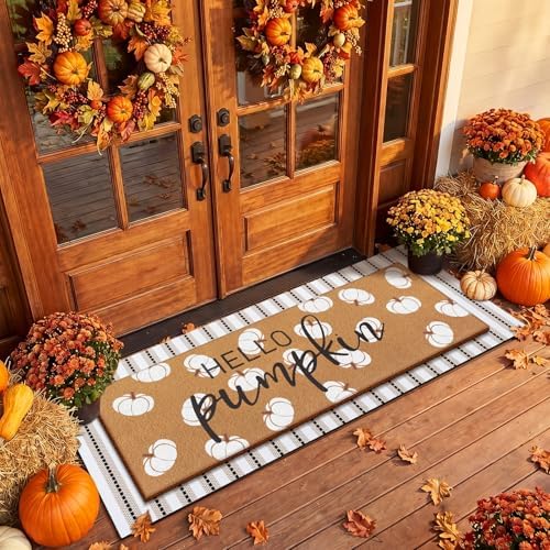 Tinideya 2 Pcs Fall Hello Pumpkin Layered Door Mat, 47'' x 16'' - Image 6