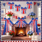 Knitgrip 10ft Patriotic Red White and Blue Outdoor Decorations Bunting Bow Garland with 4th of July 4 Large Bows Patriotic Porch Decor American Flag 250th Banner for Independence Day Wall Stair - Image 3