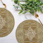 Handmade Beaded Placemat Charger, 13 Inch Round, Set of 2, Beautiful Decorative Dining Table Placemat for Your Dinner Table Décor - Gold Multi - Image 2