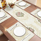 Loom and Mill Elegant Floral Jacquard Table Runner 13x90 inch, Pearly Beige - Image 6