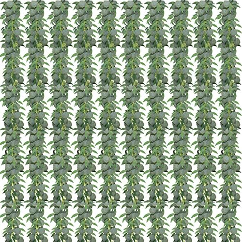 10 Pack Artificial Eucalyptus Garland with Willow Leaves 6.4 ft Artificial Greenery Vine Swag Faux Silver Dollar and Willow Leaves Garland for Wedding Table Runner Doorway Decoration Indoor Outdoor by Waydress
