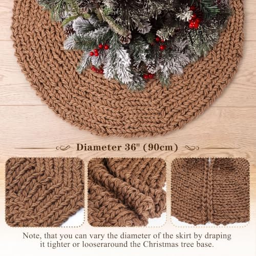 Shappy Brown 36 Inch Chunky Knit Christmas Tree Skirt Crochet Tree Skirt - Image 3