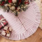 JOVIPOP Christmas Tree Skirt, 48 Inch Red and White Striped Ruffle - Image 5