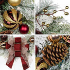 24" Christmas Wreath for Front Door Artificial Unlit Winter Wreath with Pine Cones, Berry Clusters, Burgundy Ball Ornaments and Ribbon for Thanksgiving Holiday Christmas Decoration - Image 2
