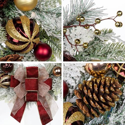 24" Christmas Wreath for Front Door Artificial Unlit Winter Wreath with Pine Cones, Berry Clusters, Burgundy Ball Ornaments and Ribbon for Thanksgiving Holiday Christmas Decoration - Image 2