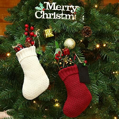 Zubebe 12 Pcs Christmas Mini Stockings Knitted Stocking, Red and White - Image 5