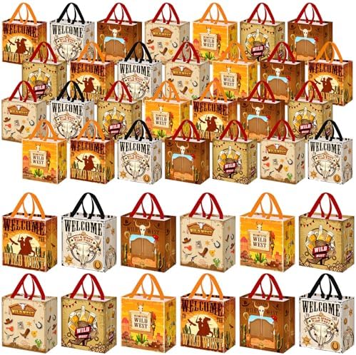Wesnoy 48 Pcs Western Cowboy Party Gift Bag Bulk with Handle Non Woven Bag by Wesnoy
