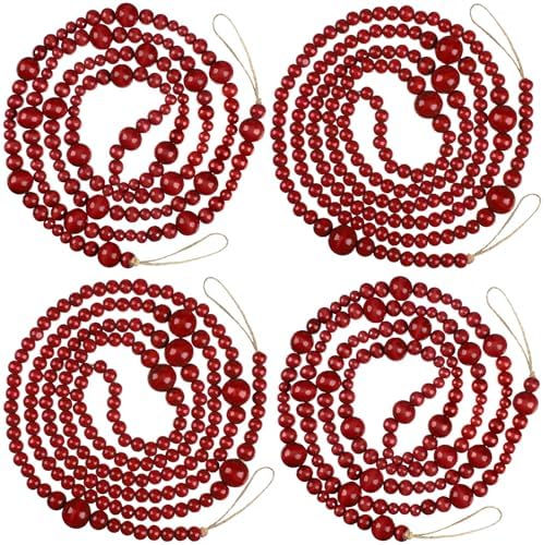 Bucherry 4 Pcs Christmas Wood Bead Garland 28.8 Feet, Red by Bucherry
