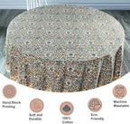 Ridhi Block Print Round Tablecloth Goldenrod Yellow 132 Inch 100% Cotton - Image 2