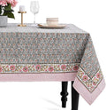 CPC Tablecloth 100% Cotton 80x120 Inch Indian Block Print Rectangle Table Cover, Blue Table Cloth for Weddings, Spring/Summer, Barbeque - Labra Grey by COTTONPRINTCLUB