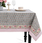 CPC Tablecloth 100% Cotton 80x120 Inch Indian Block Print Rectangle Table Cover, Blue Table Cloth for Weddings, Spring/Summer, Barbeque - Labra Grey by COTTONPRINTCLUB