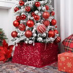 Red Christmas Tree Collars for Atificial Trees,24 Inch Sparkling Sequins Christmas Skirt, Base Cover,Holiday Home Decor Ring(Medium) - Image 6