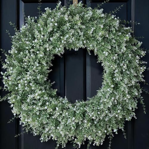 32" Large Artificial Eucalyptus Wreath for Front Door Decor (White-Green) by FOTEEWL
