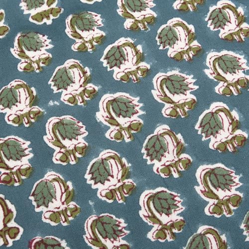 Ridhi Peacock Blue Floral Block Print Throw Pillow Covers 16x16 Inch - Image 6
