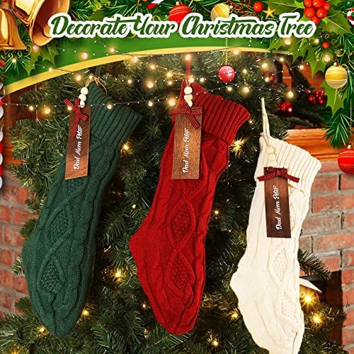Zubebe 4 Sets 18 in Knitted Christmas Stockings Kit, Metal Stocking Holder and Name Tags Large Knit Xmas Stocking with Marker Pen for Family Holiday Xmas Party Fireplace Mantel Decor - Image 3