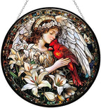 Angel with Red Cardinal Stained Glass Suncatcher Window Hangings, Memorial Gifts for Women, Memorial Gifts for Loss of Dad Mom Loved One 9.8" by HYPESTYLE