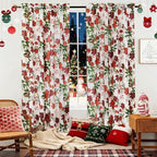youleyar Christmas Curtains for Living Room, 84 Inch Length Rod Pocket Xmas Curtian Panels, Printed Pattern Flower Window Drapes for Bedroom Dining Room Drapes, 52" W x 84" L - Image 2