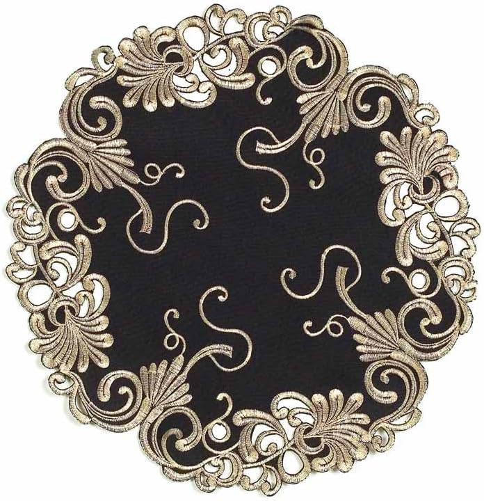 Decozen Set of 12 Doilies for Table, Lace Doilies - Rustic, Crochet, Farmhouse, Kitchen, Dining Table Centerpiece Decor - Round Christmas Placemats 15 inch Gold Black, The Chantelle Collection by Decozen