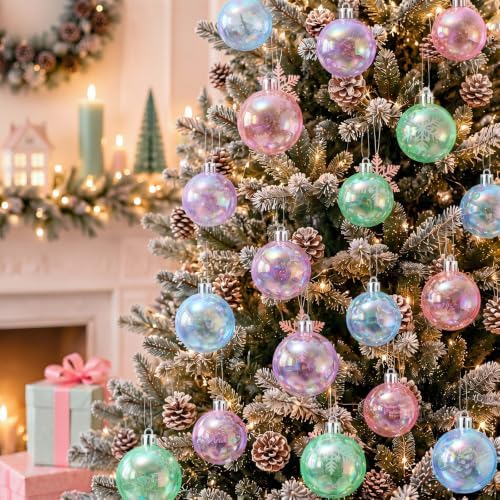 Lunmon 64 Pcs Colorful Iridescent Christmas Ornament Pastel Clear Xmas Ball - Image 5