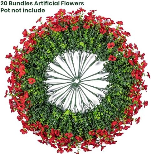20 Bundles Artificial Flowers for Outdoor, Fake Plants Spring Decor,Red - Image 4