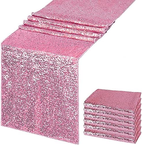 Rose Pink Sequin Table Runner 6 Pack, 12''x108 Glitter Table Runner by WISPET