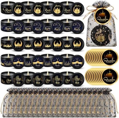 MTLEE 20 Set Ramadan Mubarak Scented Candle with Organza Bag and Cards Ramadan Gifts Eid Candles Muslim Scented Light Islamic Party Favors Gifts for Home Muslim Islam Festival Holiday Decor(Black) by MTLEE