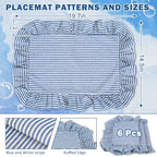 Whaline Vintage Blue Cotton Placemats with Ruffle Stripe Kitchen Place Mats for Birthday Party Home Dining Table Decor, Set of 6, 14.5 x 19.7 in - Image 2