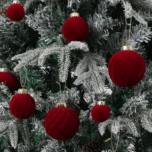 Velvet Christmas Ornaments Set 38Pcs Flocked Shatterproof Christmas Ornaments for Christmas Tree Decorations Xmas Decorative Hanging Christmas Ball Ornaments for Holiday Home Decor - Image 4