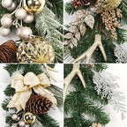 Christmas Garland with Lights, Champagne Gold 6FT 20LED Pre-Lit Christmas Garland with Ball Ornaments, Ribbons, Pine Cones and Artificial Antlers for Door Mantle Stairs Christmas Decoration - Image 3