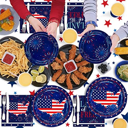 Fourth of July Party Supplies Serve 24, Freedom Fireworks Party Kit Set includes Disposable Plates, Napkins, Cups, Banner and Tablecover for Independence Day Patriotic Events - Image 5
