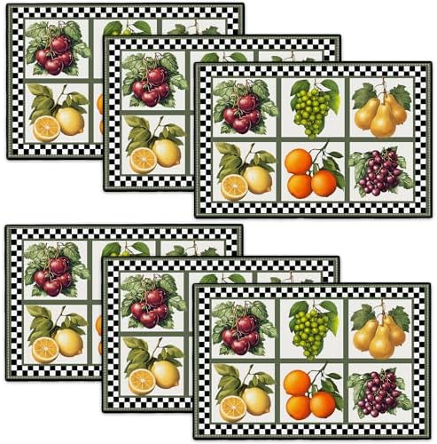 Fresh Fruit Summer Placemats Set of 6, 12x18 Inch Fruits Harvest Table Place Mat Lemon Washable Non-Slip Heat Resistant Fabric Placement Mats for Dining Kitchen Indoor Outdoor Decor by UIAMT