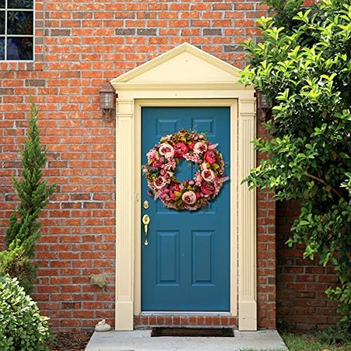 BOMAROLAN Artificial Peony Flower Wreath 19Inch Vintage Blooming Silk Peonies Spring Summer Fall Winter Large Wreaths Flower Green Leaves for Outdoor Front Door Indoor Wedding Wall Or Window Décor - Image 4