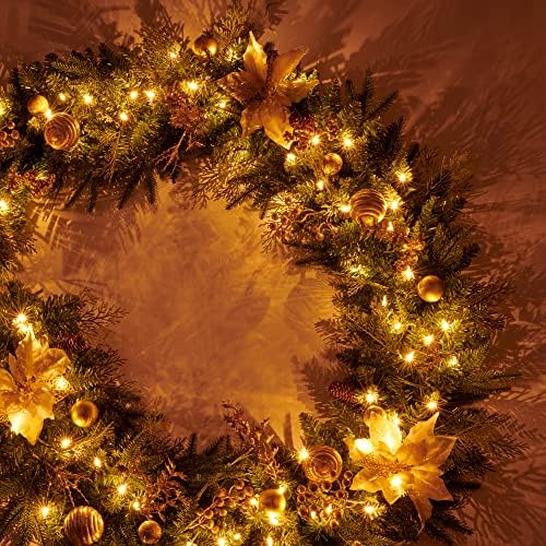 9Ft Christmas Garland Prelit with Gold Berries and Balls,Flower and 50 Lights Plug in,Holiday Decoration Fireplace Stairs Mantle Door Indoor Outdoor - Image 3