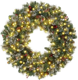 Casafield 36" Pre-Lit Fir Artificial Christmas Wreath Holiday Décor, 150 LED Lights, 360 PVC Tips Pinecones, Berries for Front Door, Window, or Mantel by Casafield