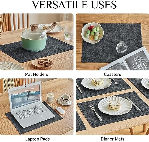 Softalker Faux Linen Cloth Placemats Set of 8-12 x 18 Inch, Dark Grey - Image 5